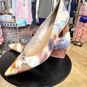 Stuart Weitzman Block Heel Spain Leather Watercolors Pump Shoes Womens Size 10